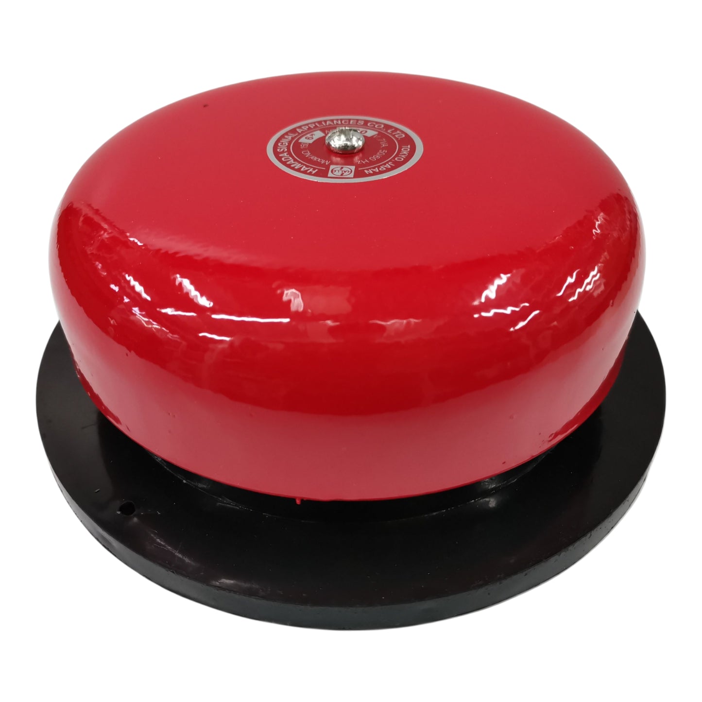 Red bell with a black base on a white background