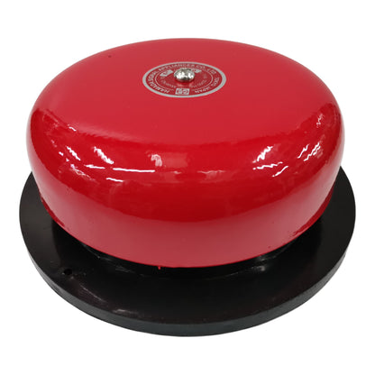 Red bell with a black base on a white background
