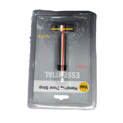 Yale heavy duty hanging door stop in packaging, measures 4.2cm by 7.5cm for effective door security