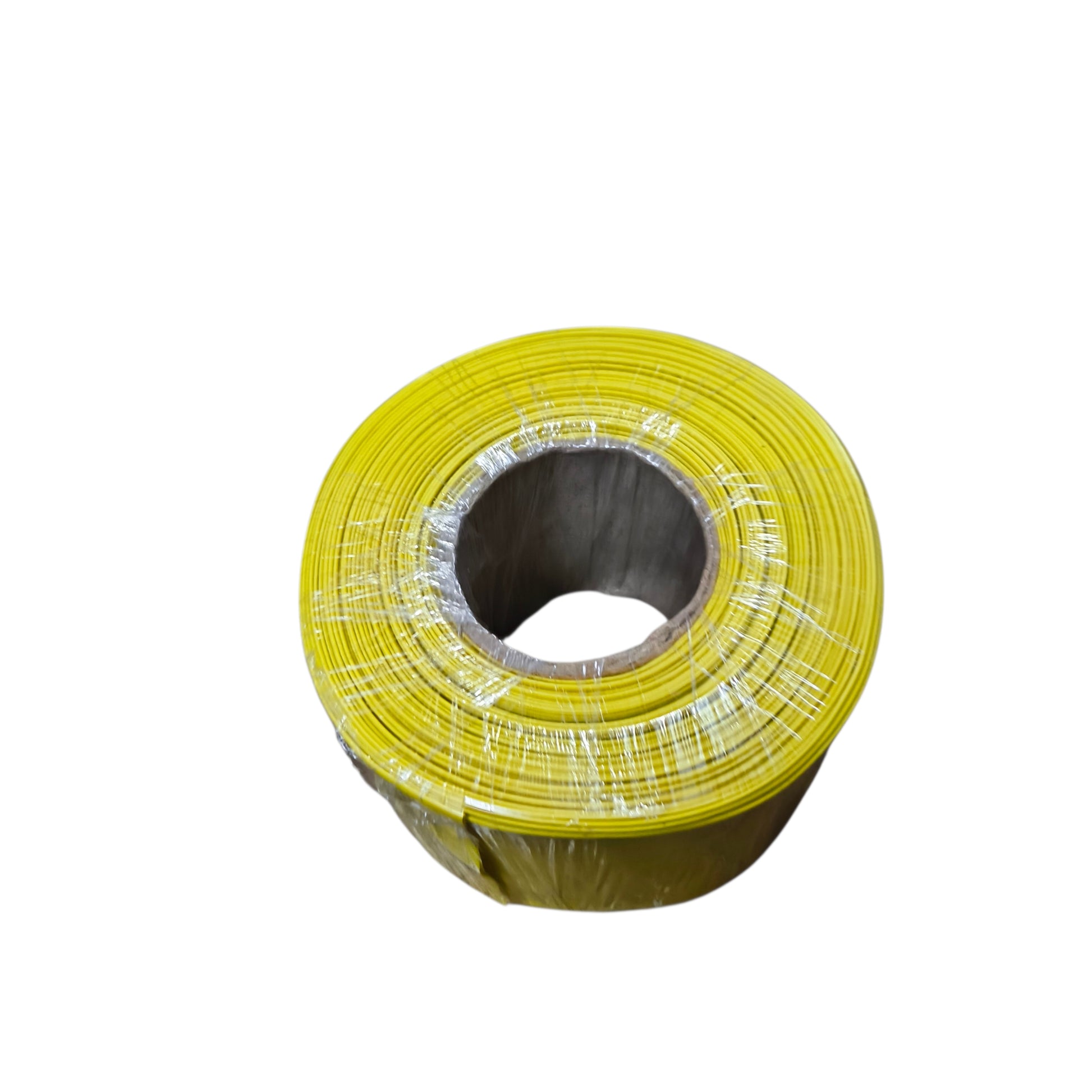 Roll of yellow wire on a white background