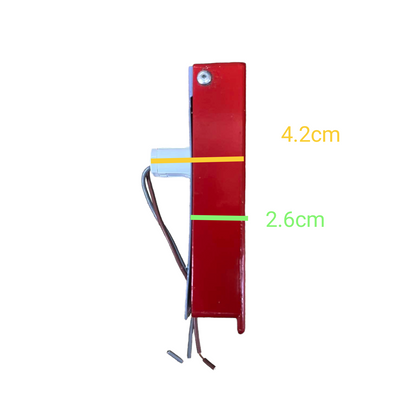 Hellux 220V fire alarm pull switch in red with wired connections shown from side view