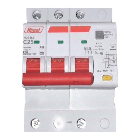 Himel 25A 3P+N 30mA 6 KAIC 220V Residual Current Operated Circuit Breaker RCBO with Overload Protection HDB3LE3C25
