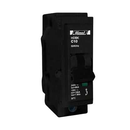 A black HimeL HDBK C10 50/60Hz circuit breaker module, shown at a three-quarter angle on a plain white background.