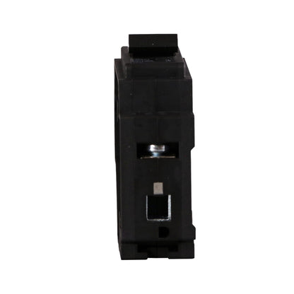 A black electrical circuit breaker component shown from the front against a plain white background.