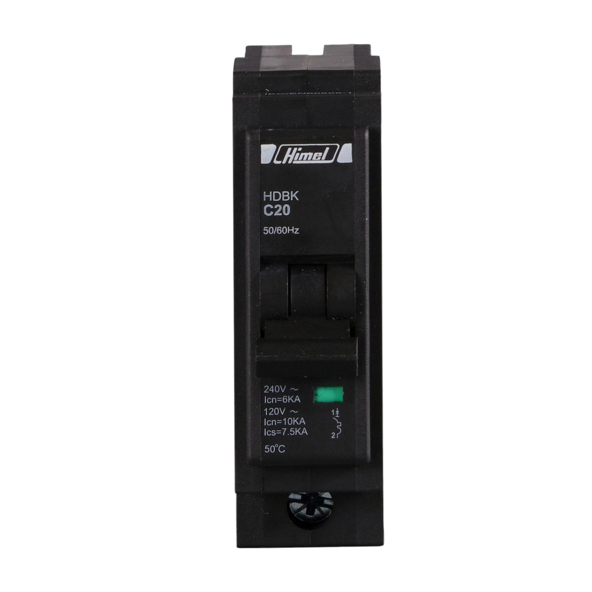 A black Himpol HDBK C20 circuit breaker module, shown vertically against a plain white background.