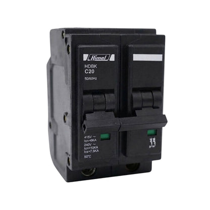 A black Himmel HDBK C20 modular circuit breaker module on a plain white background.