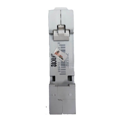 Electrical breaker with a barcode label on a white background
