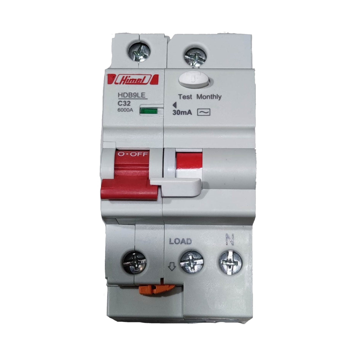 Electrical circuit breaker with brand logo on a white background
