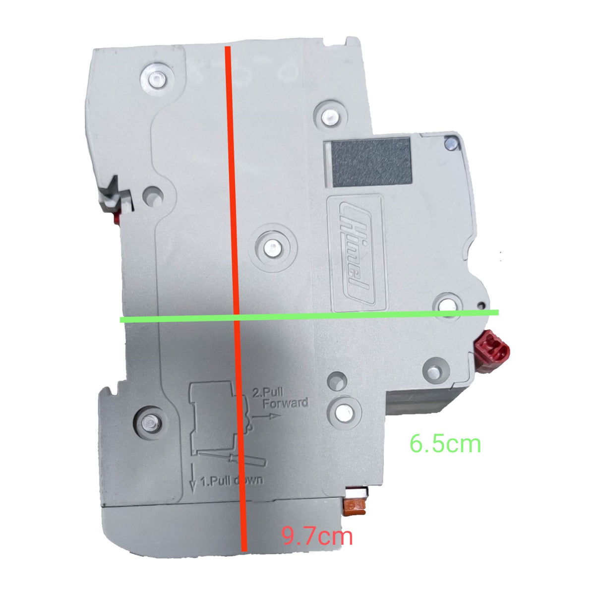Label printer tape cartridge with measurements on a white background