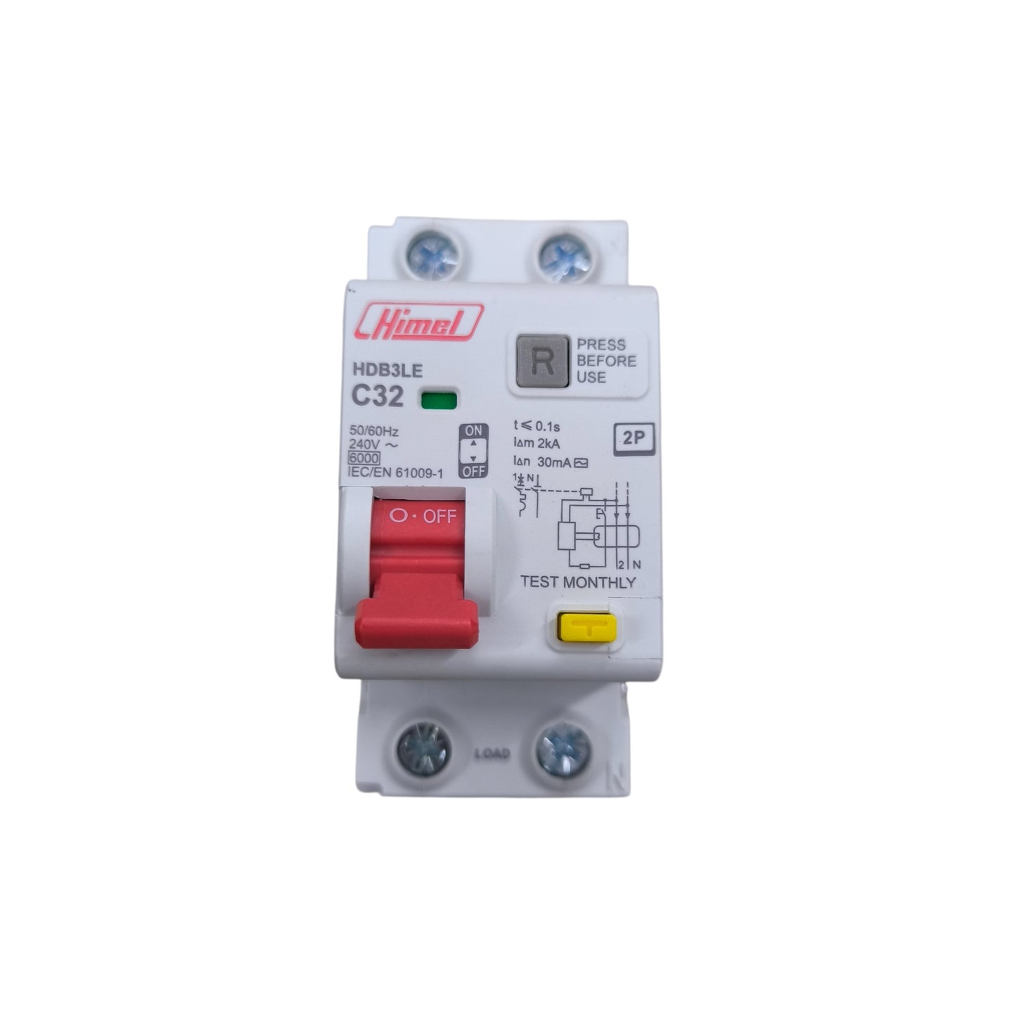 Himel 32A 2Pole 30mA 6 KAIC 220V Residual Current Operated Circuit Breaker RCBO with Overload Protection HDB3LE2C32