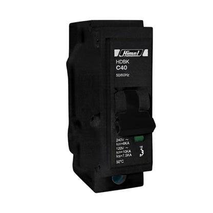 A black HimeL HDBK C10 50/60Hz circuit breaker module, shown at a three-quarter angle on a plain white background.