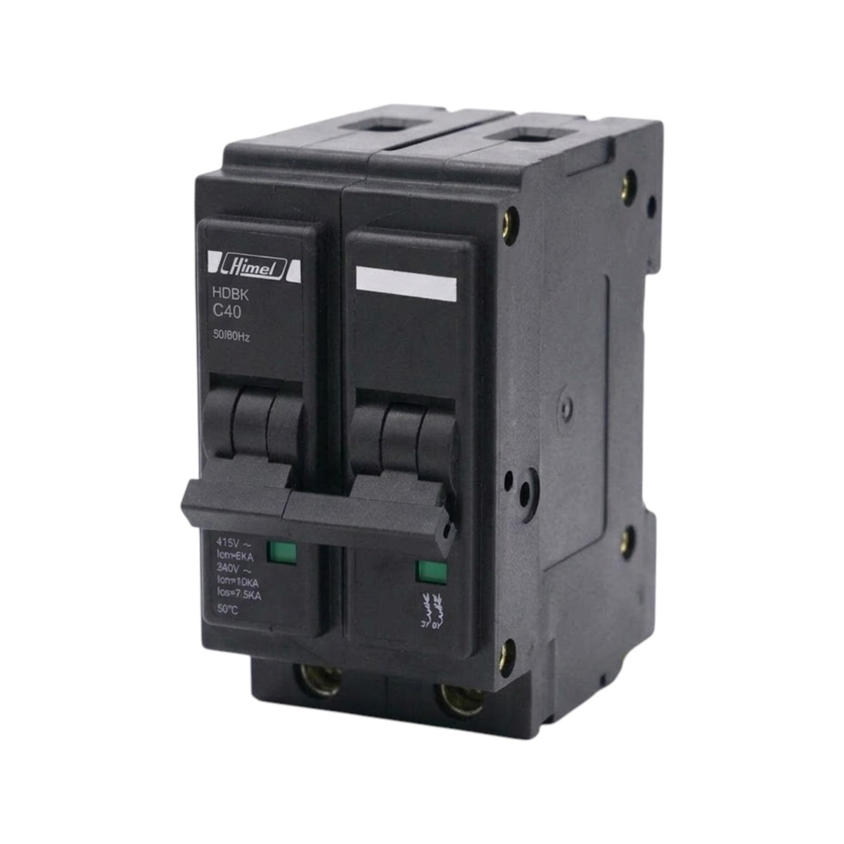 A black Hinkel HESKA C40 circuit breaker module, shown at a three-quarter angle on a plain white background.