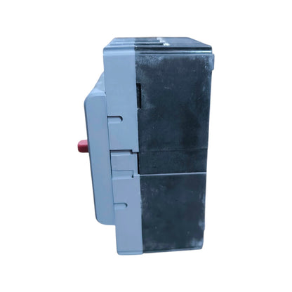 A gray electrical contactor or relay component with a red terminal button, shown from a side profile view against a plain white background.