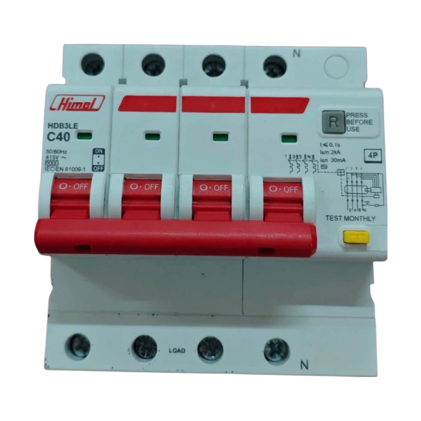 Himel 40A 4P+N 30mA 6 KAIC 220V Residual Current Operated Circuit Breaker RCBO with Overload Protection HDB3LE4C40