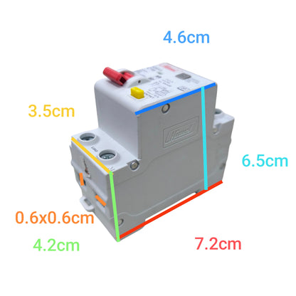 Electrical device with dimensions labeled on a white background