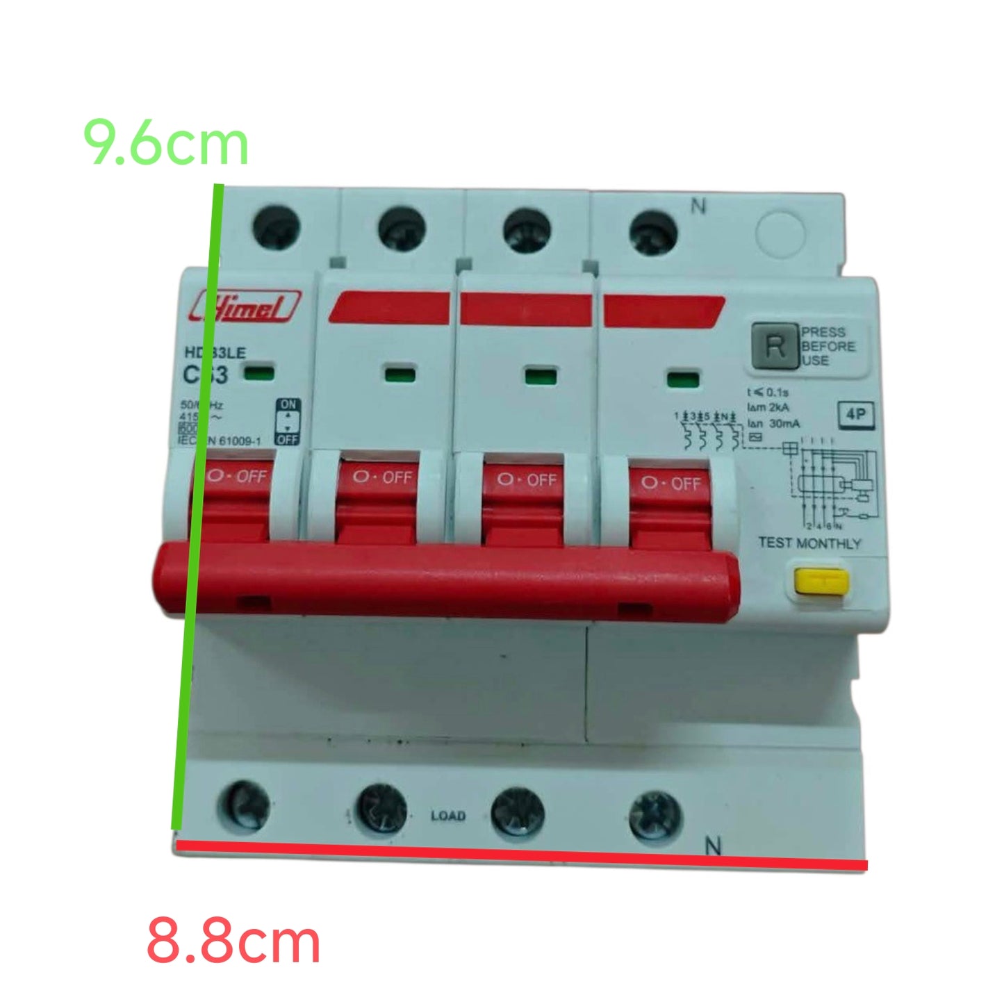 Himel 50A 4P+N 30mA 6 KAIC 220V Residual Current Operated Circuit Breaker RCBO with Overload Protection HDB3LE4C50
