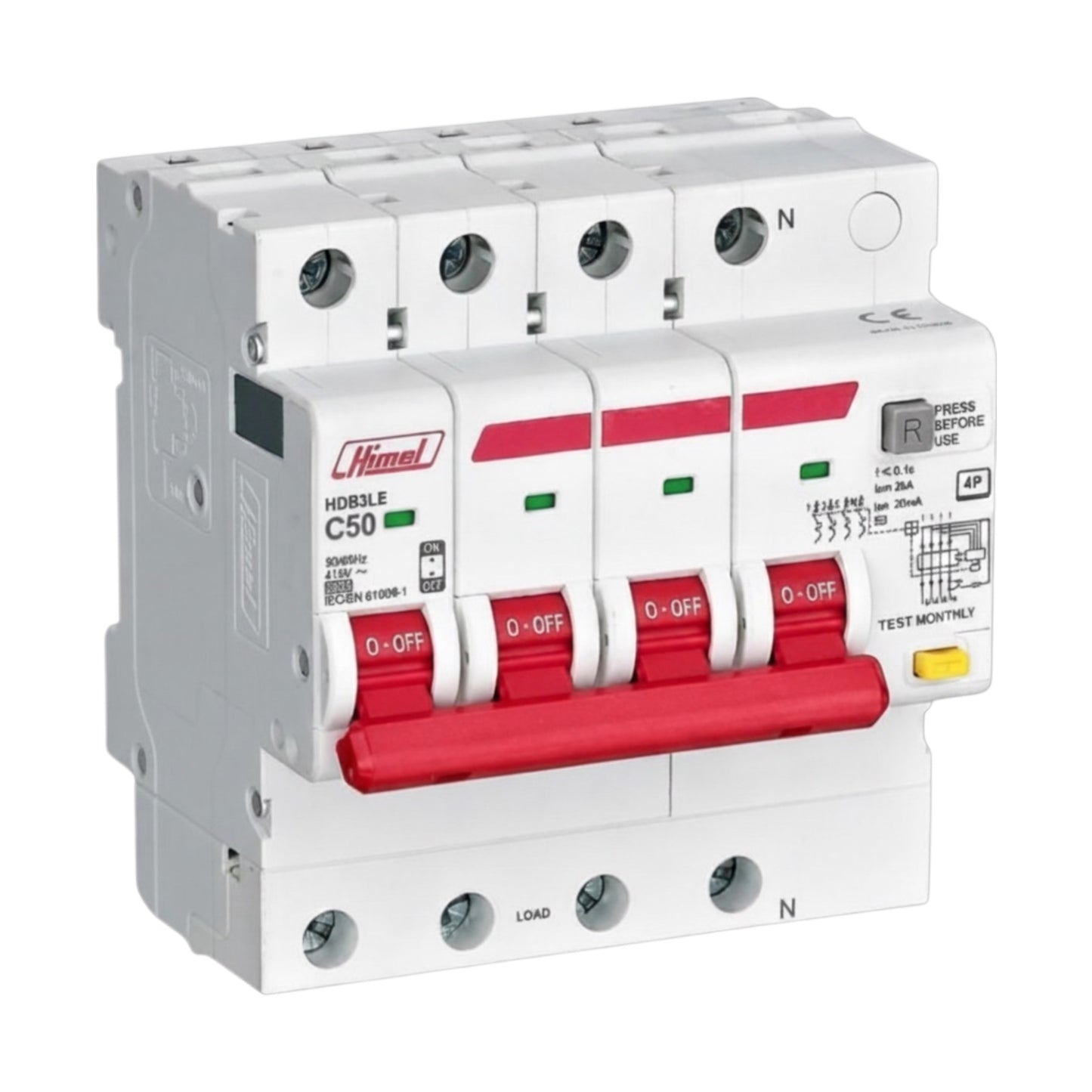 Himel 50A 4P+N 30mA 6 KAIC 220V Residual Current Operated Circuit Breaker RCBO with Overload Protection HDB3LE4C50