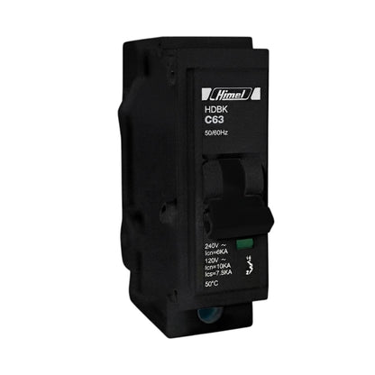 A black HimeL HDBK C10 50/60Hz circuit breaker module, shown at a three-quarter angle on a plain white background.