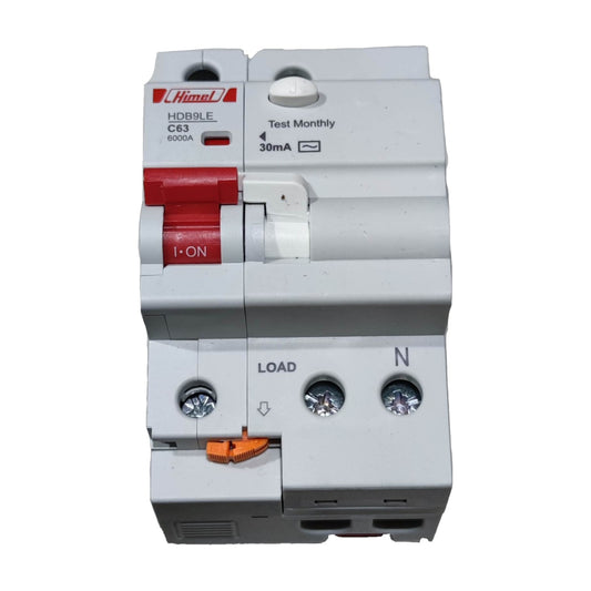 Electrical circuit breaker with visible brand logo on a white background