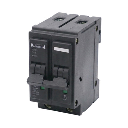A black HameL HDB6K C65 modular electrical circuit breaker, shown from a three-quarter angle on a plain white background.