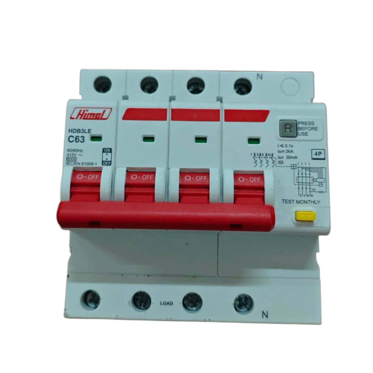 Electrical circuit breaker with multiple breakers on a white background