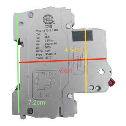 Electrical component with measurements marked on a white background