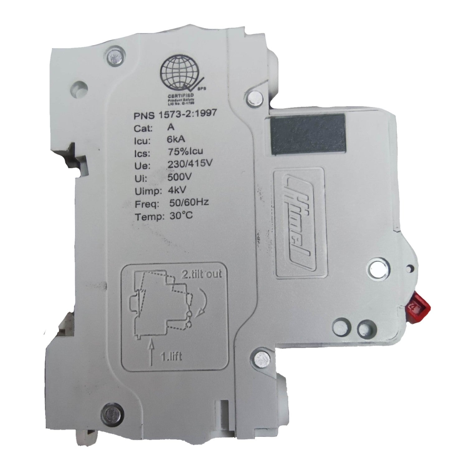 Electrical device with technical specifications on a white background
