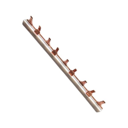 A copper-colored finned tube heat exchanger coil or radiator section with multiple vertical fins, shown diagonally on a plain white background.