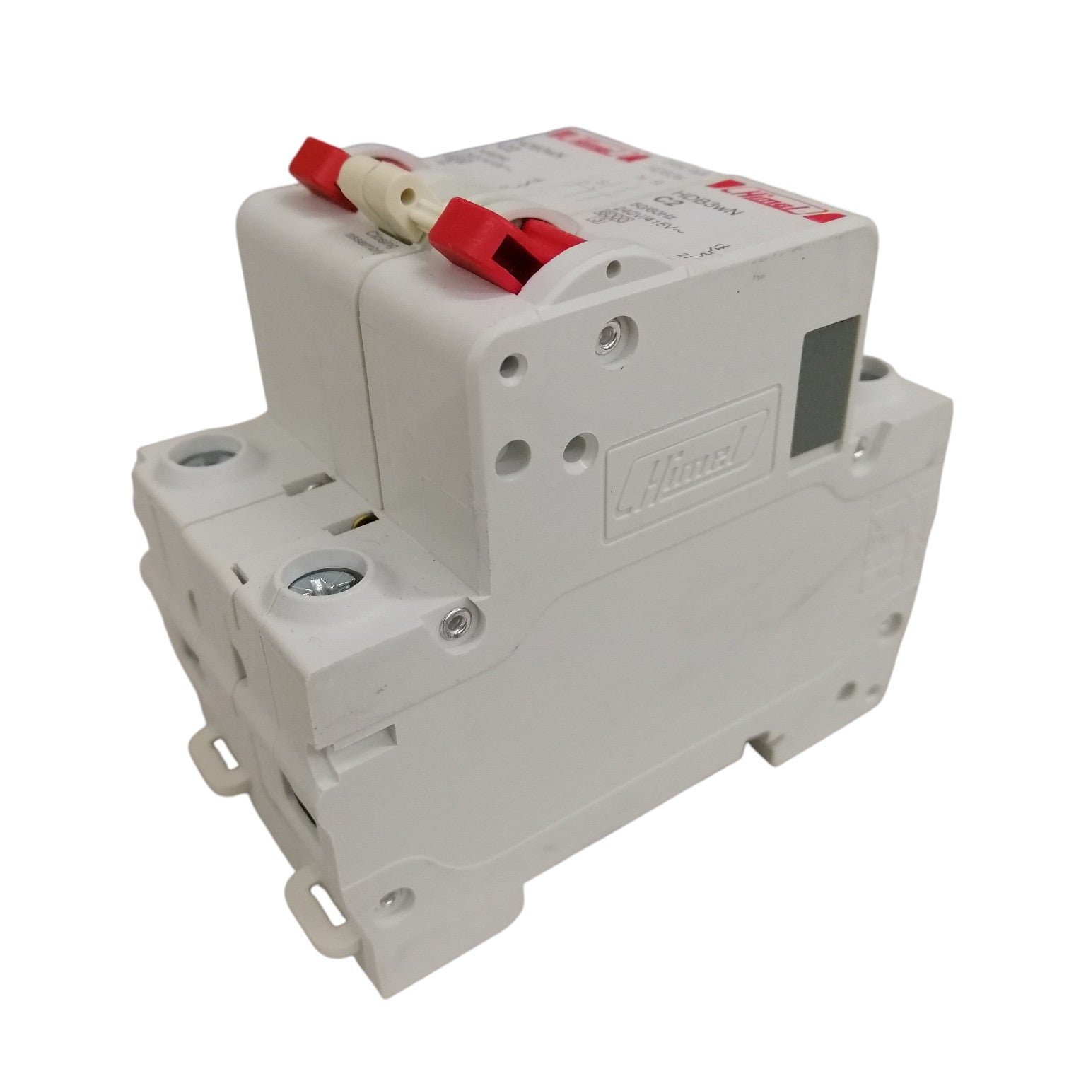 Aluminum extension ladder angled against wall for battery or panel access during Himel manual transfer switch installation