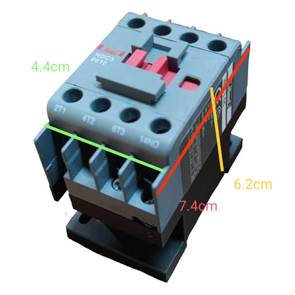 Electrical contactor with dimensions labeled on a white background