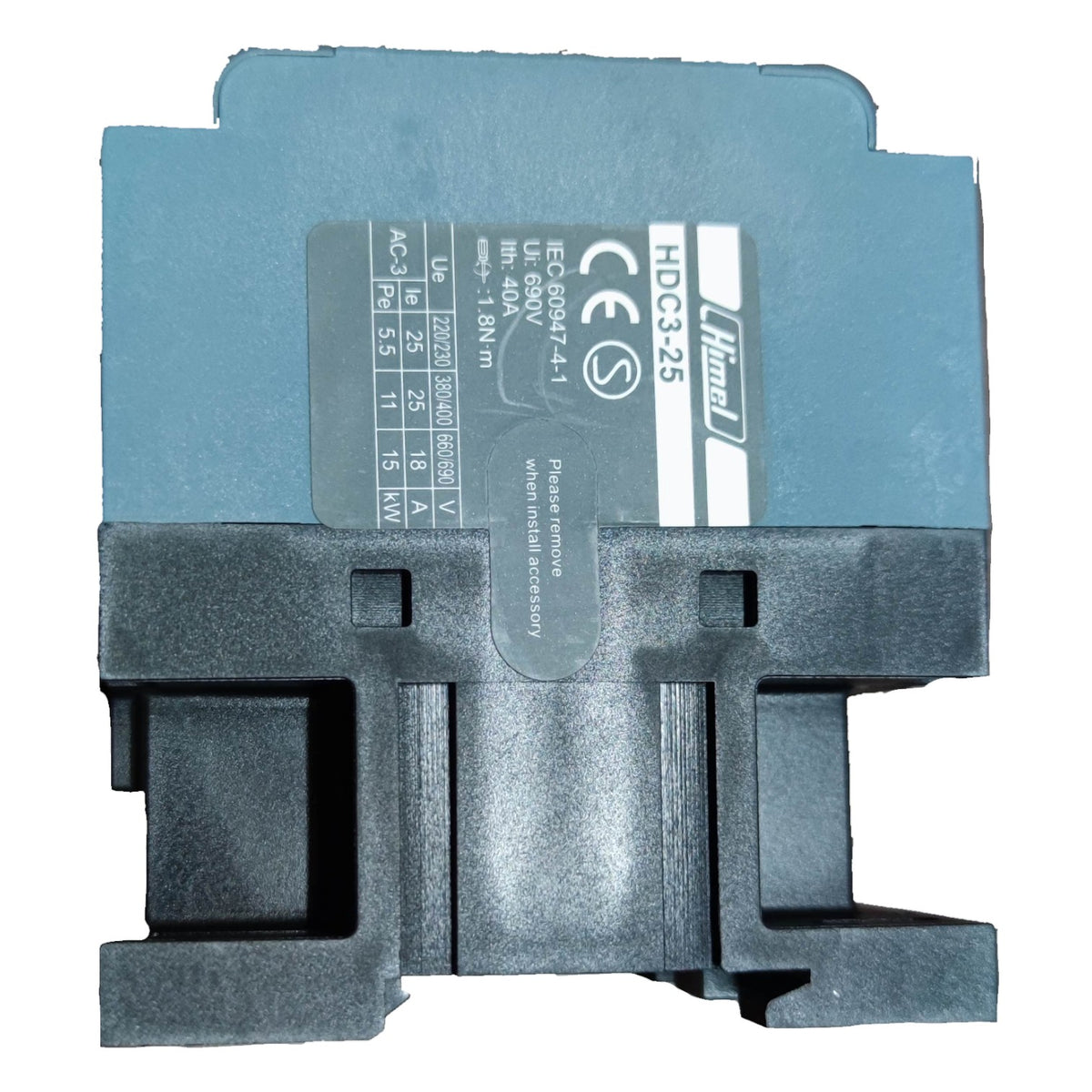 Electrical contactor with blue and gray color scheme on a white background