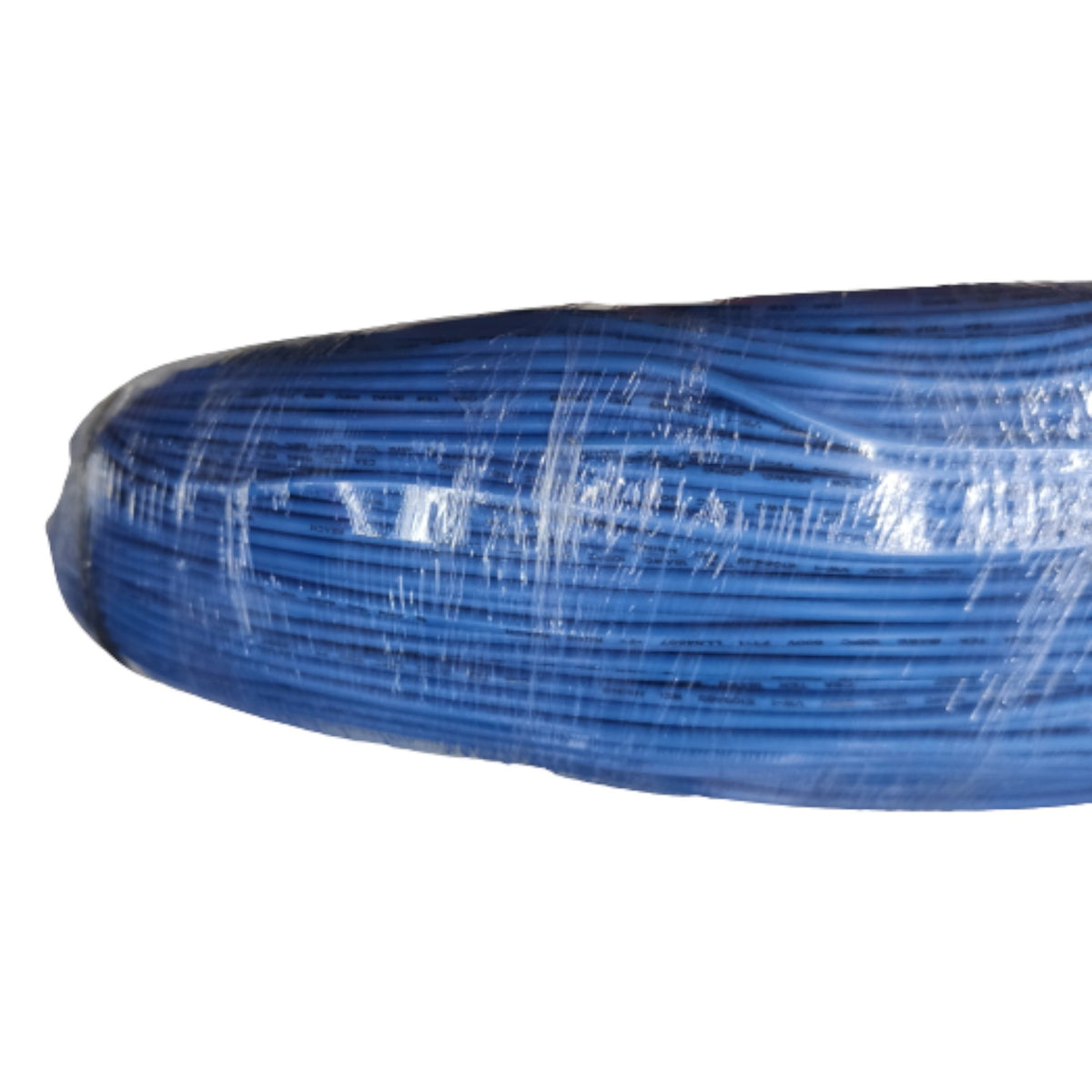 Close-up of blue cable on a white background