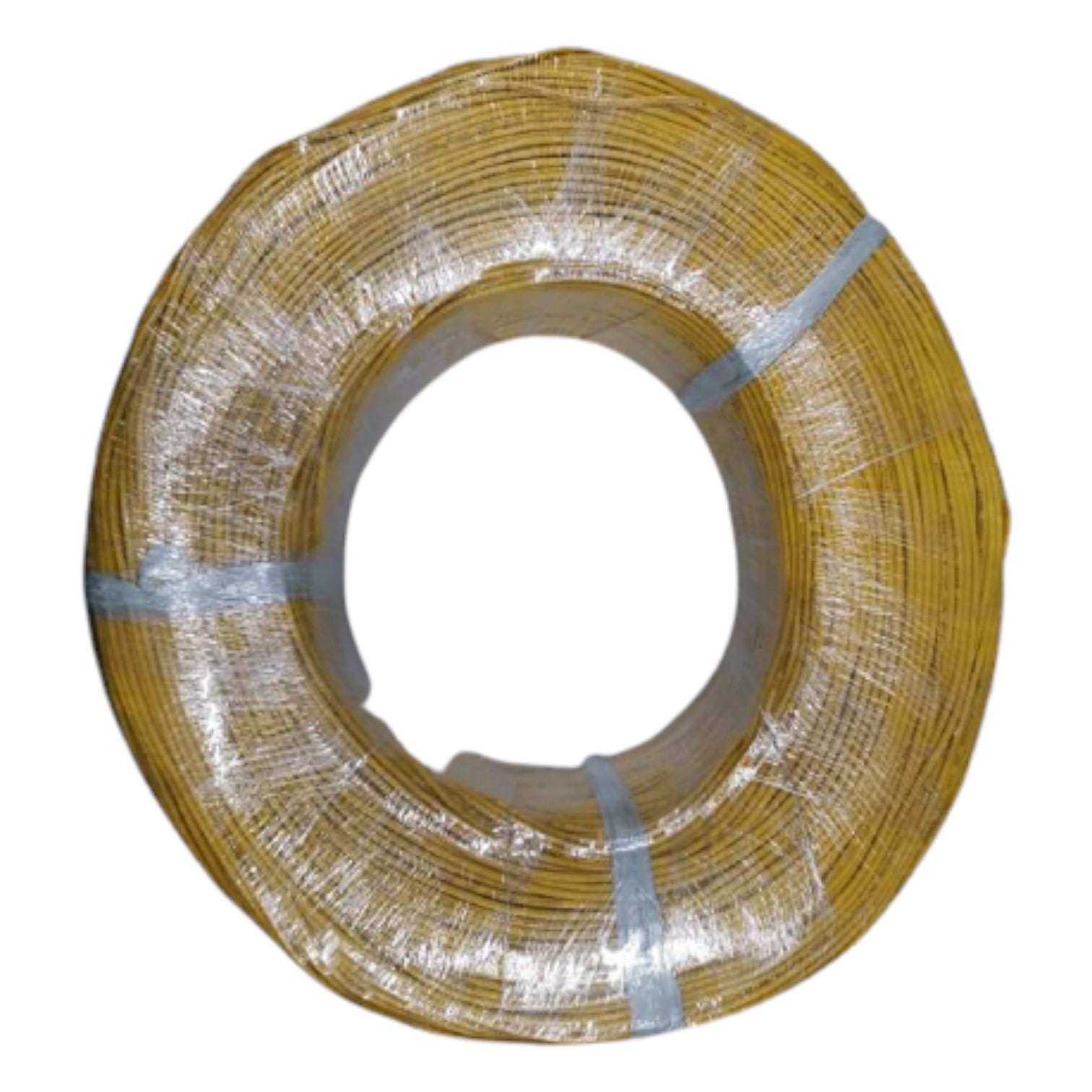 Coiled yellow wire on a white background