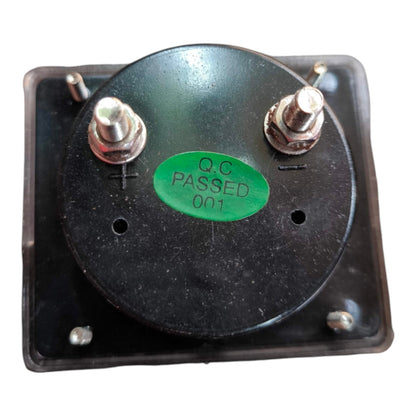 A square black electrical contactor or relay component with a round top plate, two metal terminal posts with nuts, and a green sticker reading 'Q.C PASSED 001' on a white background.