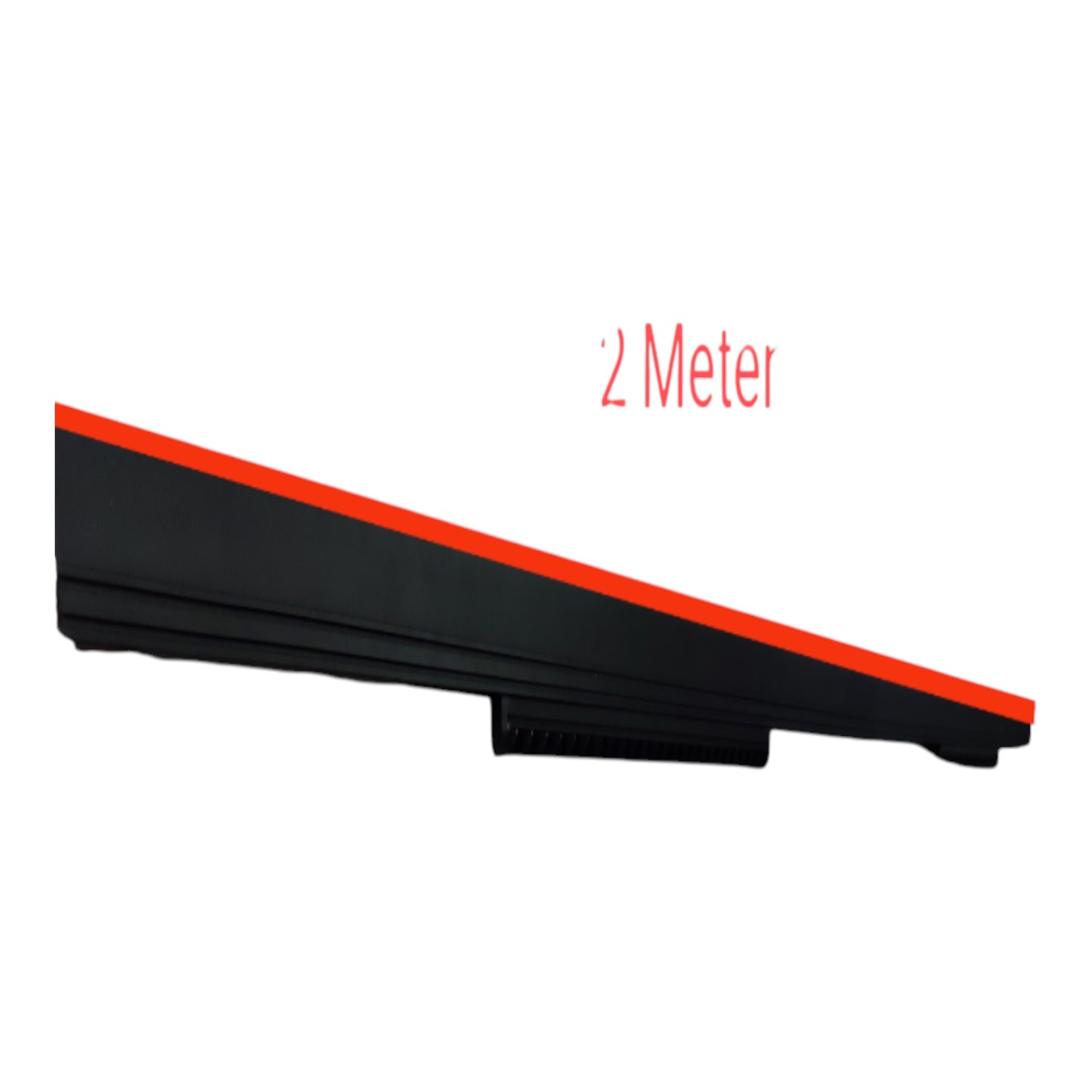 A black angled support bracket or shelf riser with a red stripe along the top edge, shown on a plain white background with red text reading '2 Meter'.