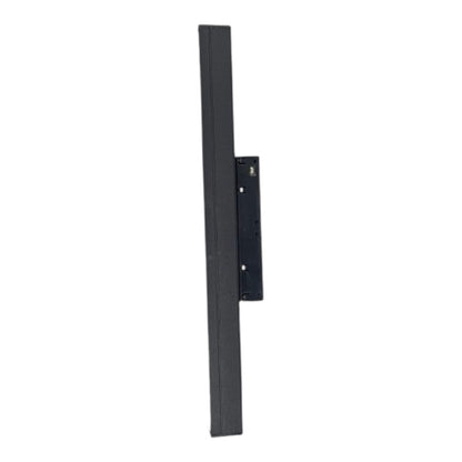 A black wall-mounted TV bracket with a long vertical plate and a mounting plate attached, shown against a plain white background.