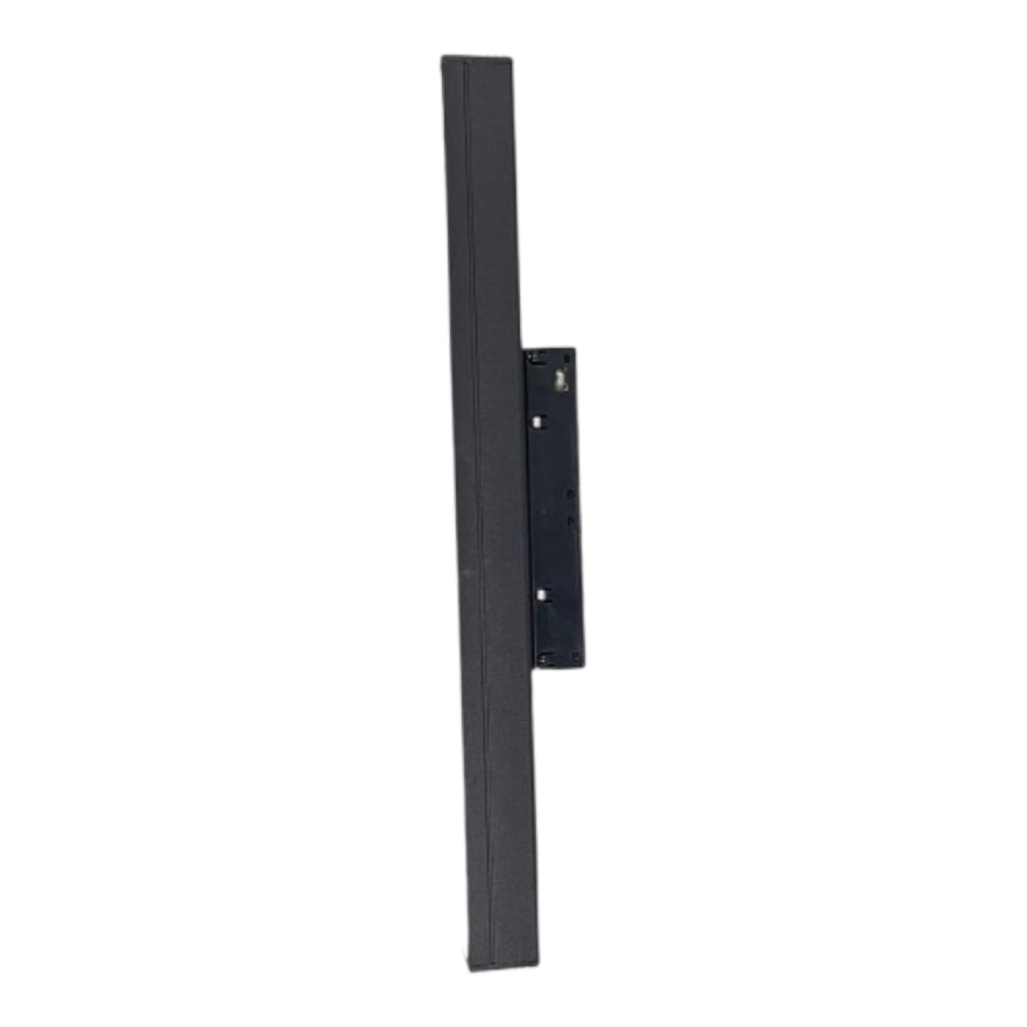 A black wall-mounted TV bracket with a long vertical plate and a smaller horizontal mounting bracket, shown against a plain white background.