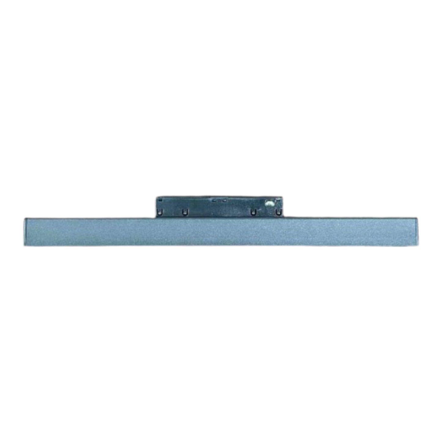 A long, narrow rectangular metal bar with a small dark mounting bracket attached near one end, shown against a plain white background.