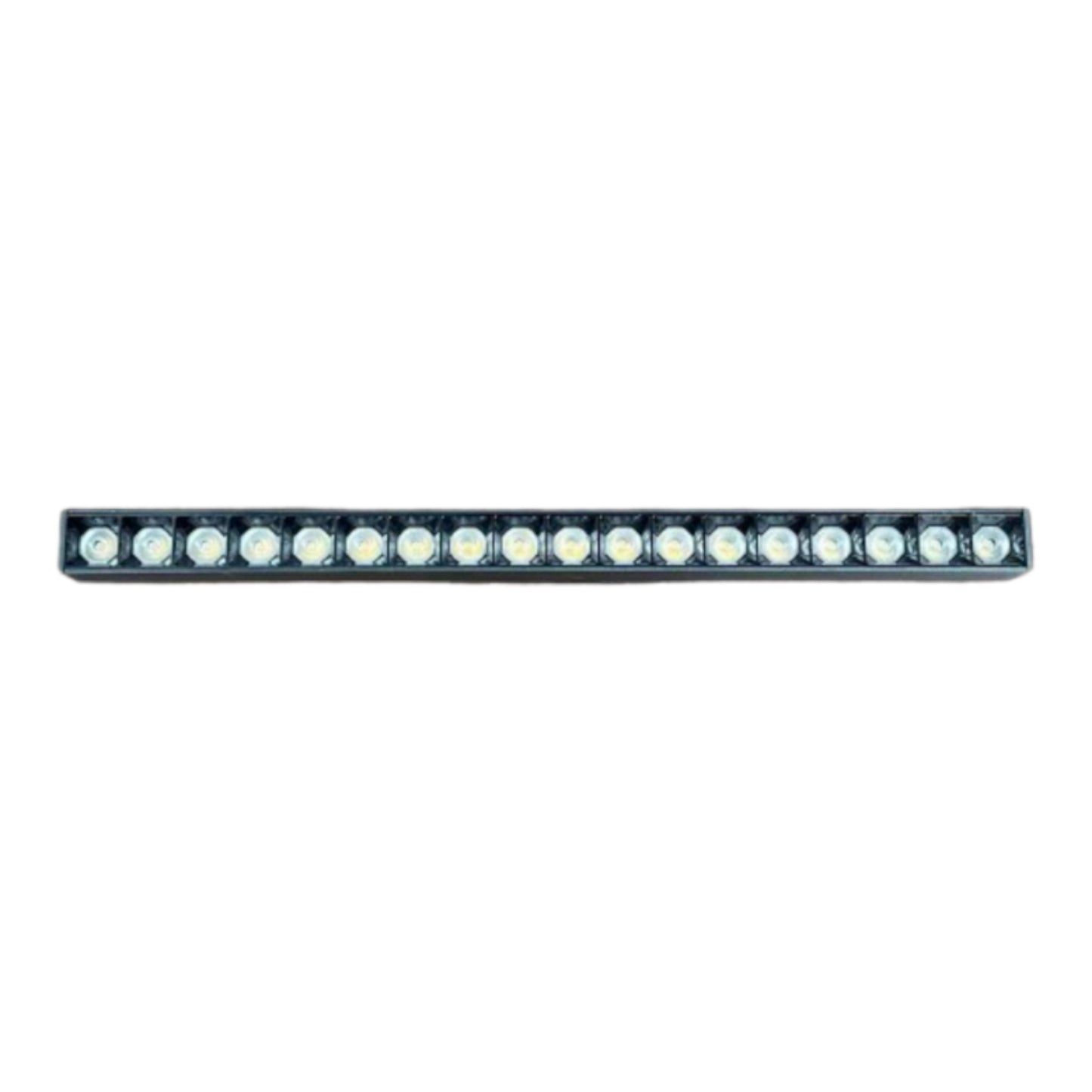 A long, narrow rectangular LED light bar with multiple small circular white LEDs on a dark housing, shown horizontally against a plain white background.