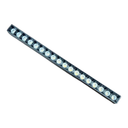 A 16 LED linear light bar with a black rectangular housing and clear lenses, shown diagonally on a plain white background.