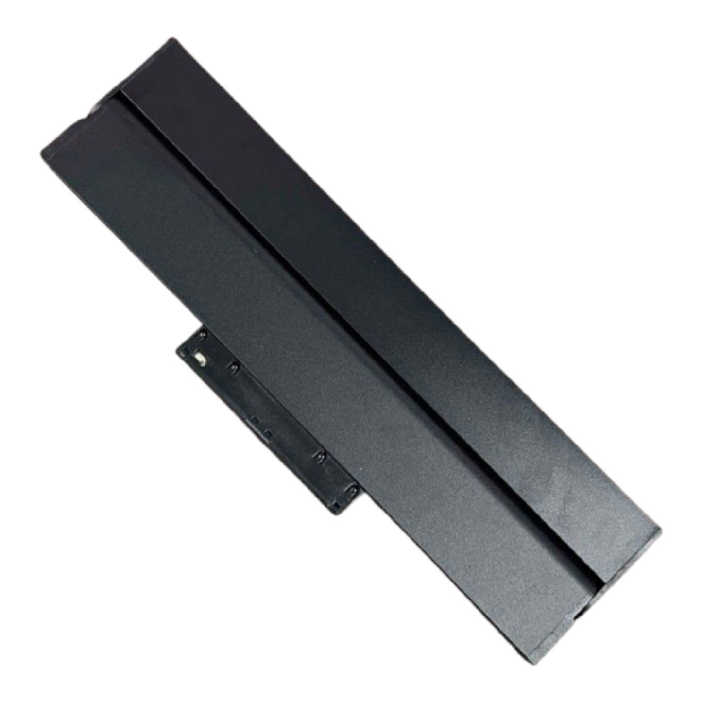 A black metal laptop battery or power adapter component shown on a plain white background.
