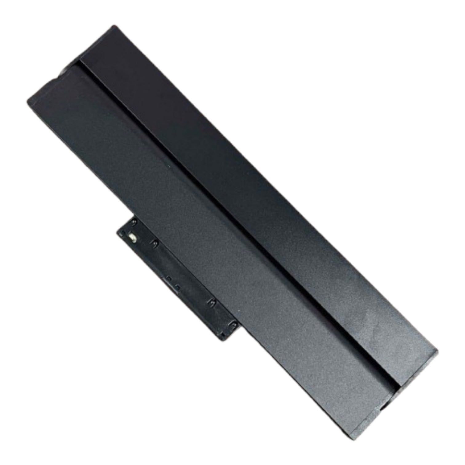 A black metal laptop battery or power adapter component shown on a plain white background.