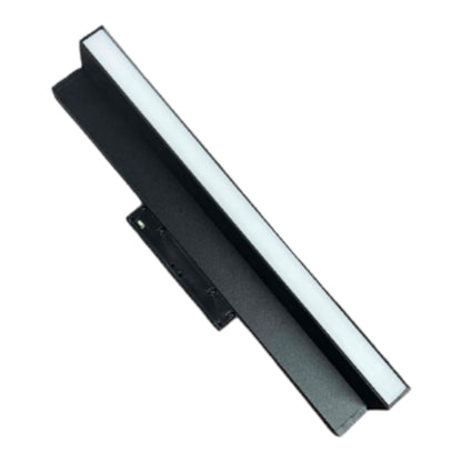 A linear LED light bar with a black metal housing and a bright white diffuser, shown at an angle on a plain white background.