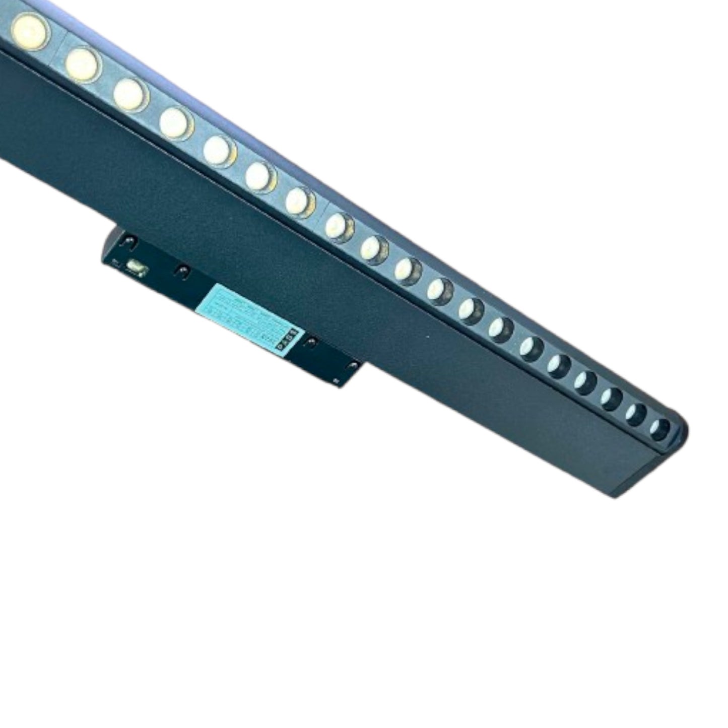 A linear LED light bar with multiple circular light elements, shown at an angle on a plain white background.