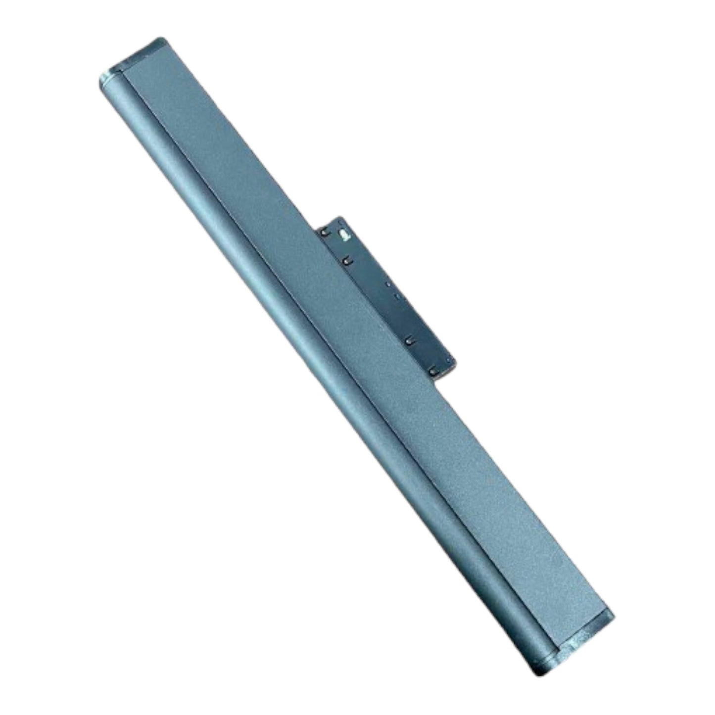 A sleek, modern electronic device with a metallic blue-gray finish, shown diagonally on a plain white background.