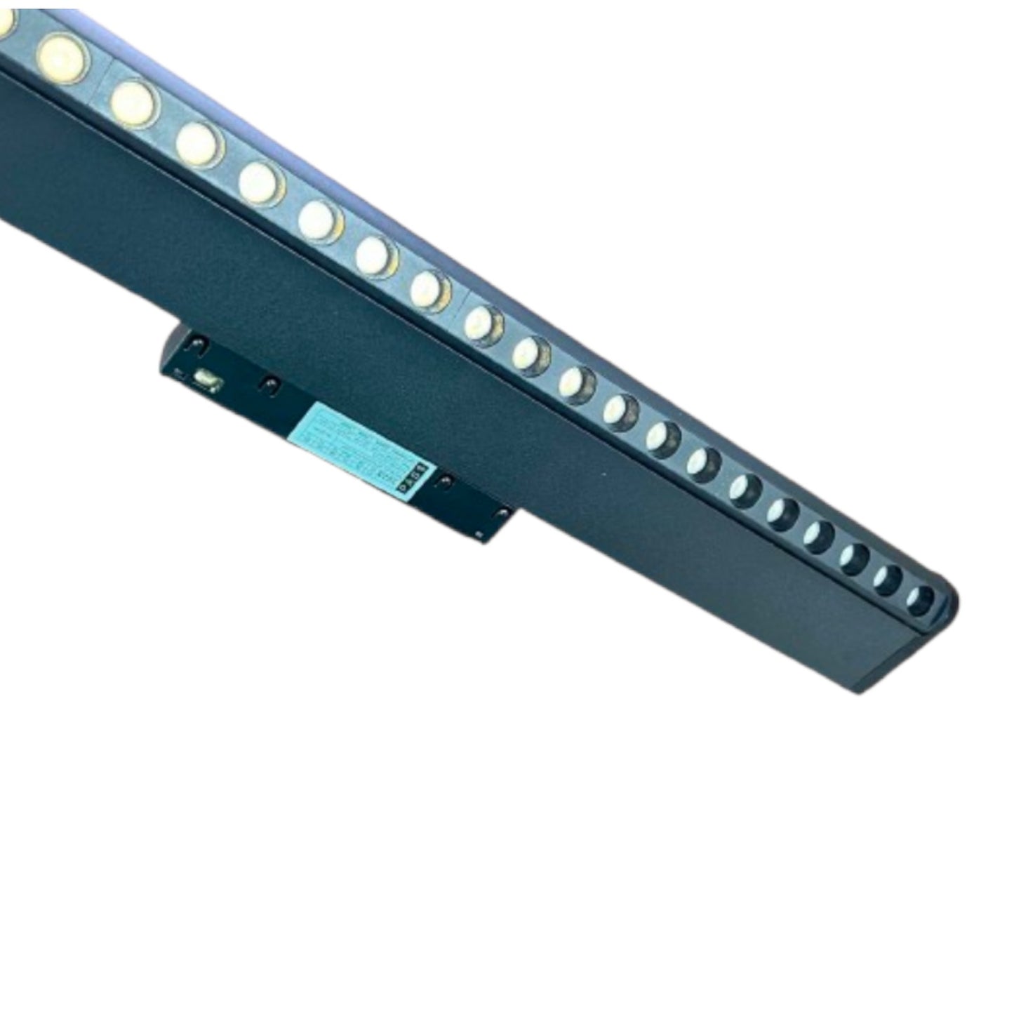 A linear LED light bar with multiple circular light elements, shown at an angle on a plain white background.