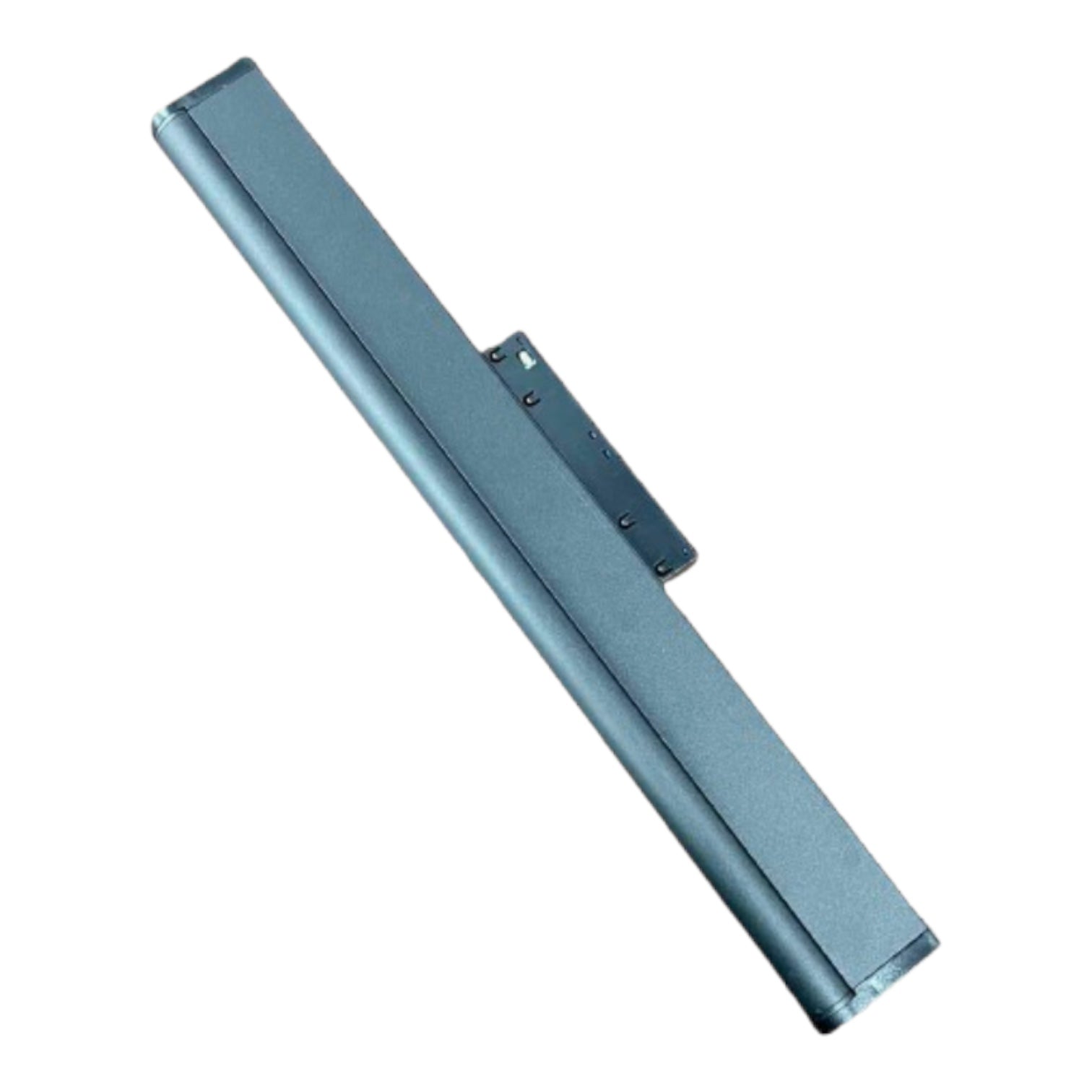 A sleek, modern electronic device with a metallic blue-gray finish, shown diagonally on a plain white background.