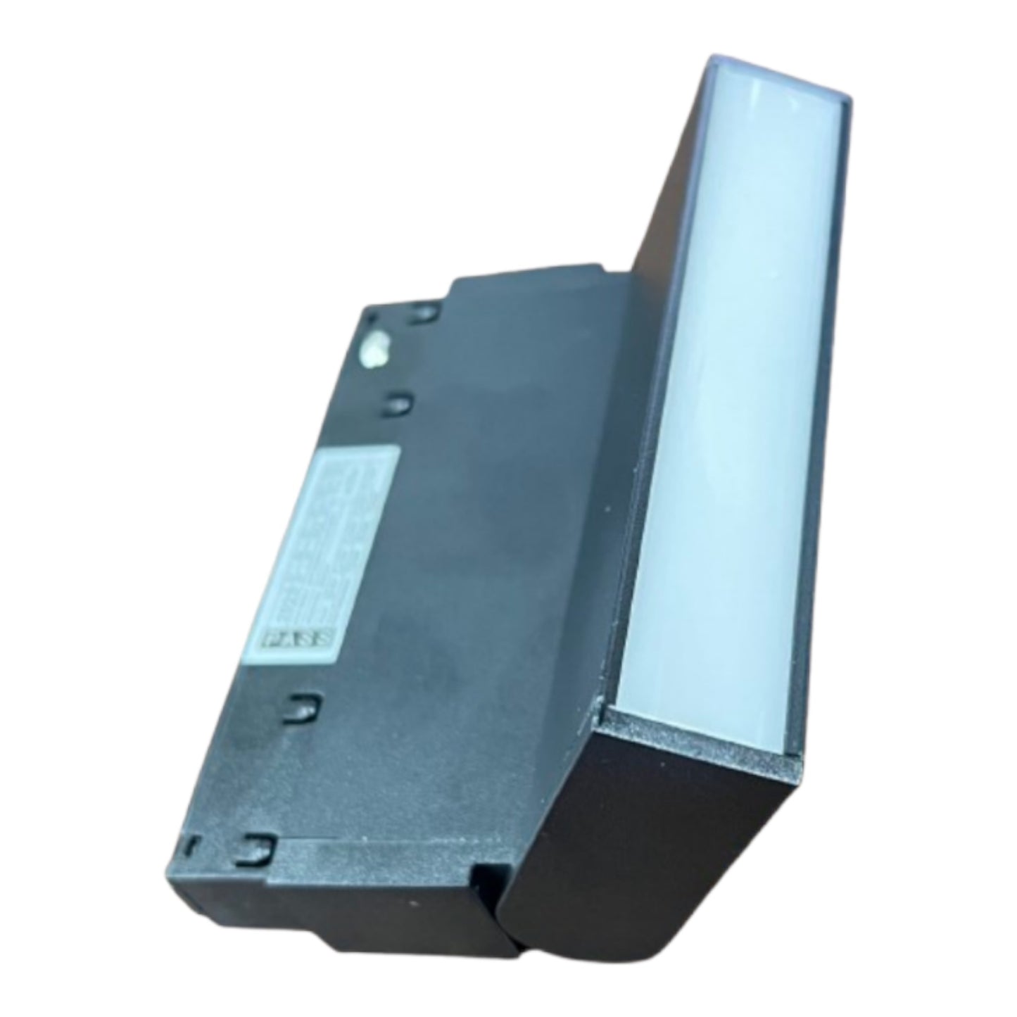 A black electronic device with a long, angled translucent white panel, shown against a plain white background.