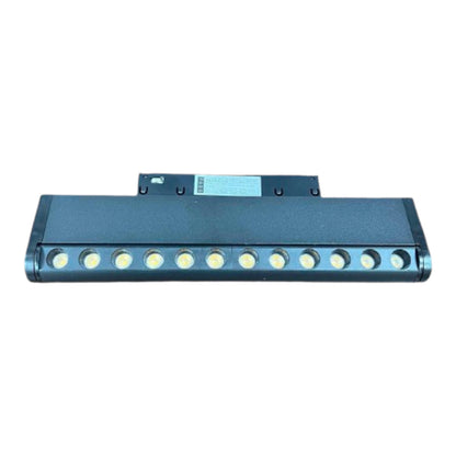 A long, rectangular black metal light fixture or lamp bar with multiple circular bulb sockets along the front, photographed on a plain white background.