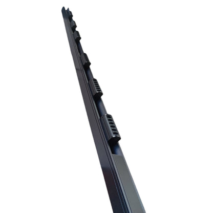 A single black automotive windshield wiper blade shown diagonally against a plain white background.